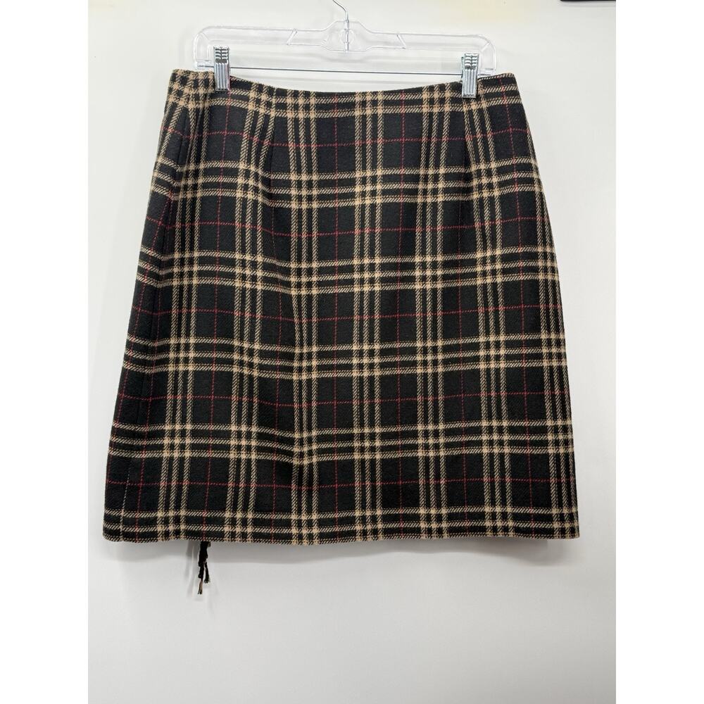 Sag Harbor Petite Plaid Wrap Skirt Wool Blend Fringe Size 14 Classic - Picture 8 of 10